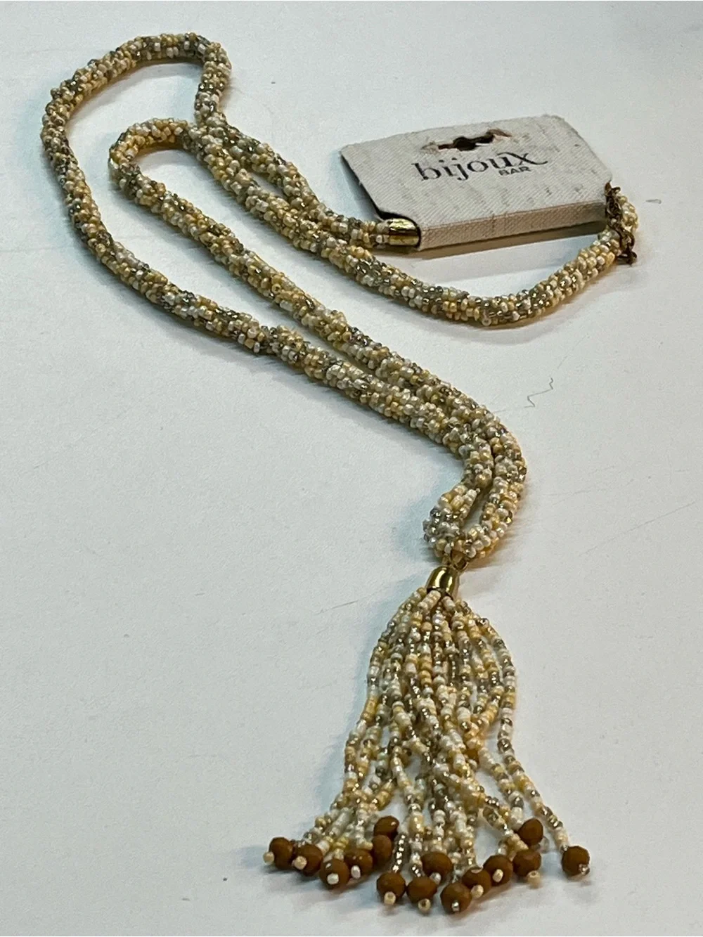 Bijoux Bar Gold Beaded Tassel Pendant Necklace
